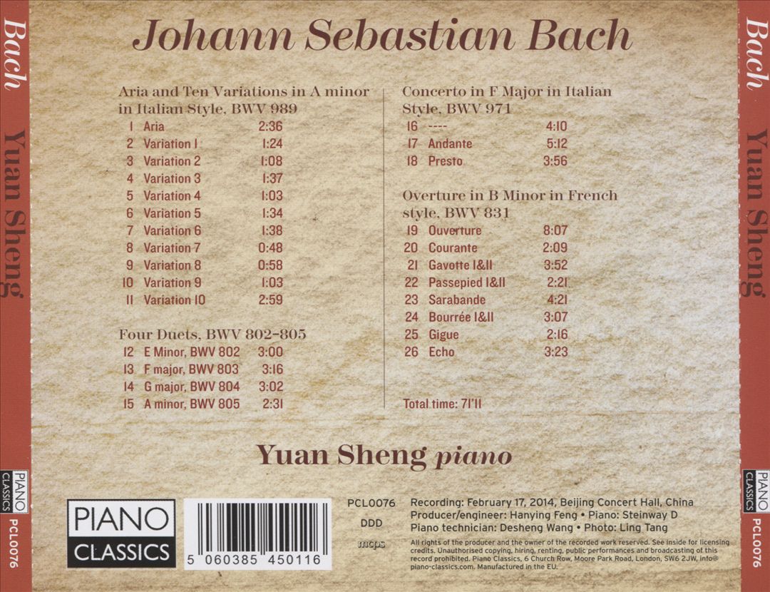 Bach: Italian Concerto; French Overture; 4 Duets; Aria & 10 Variations in Italian Style cover art