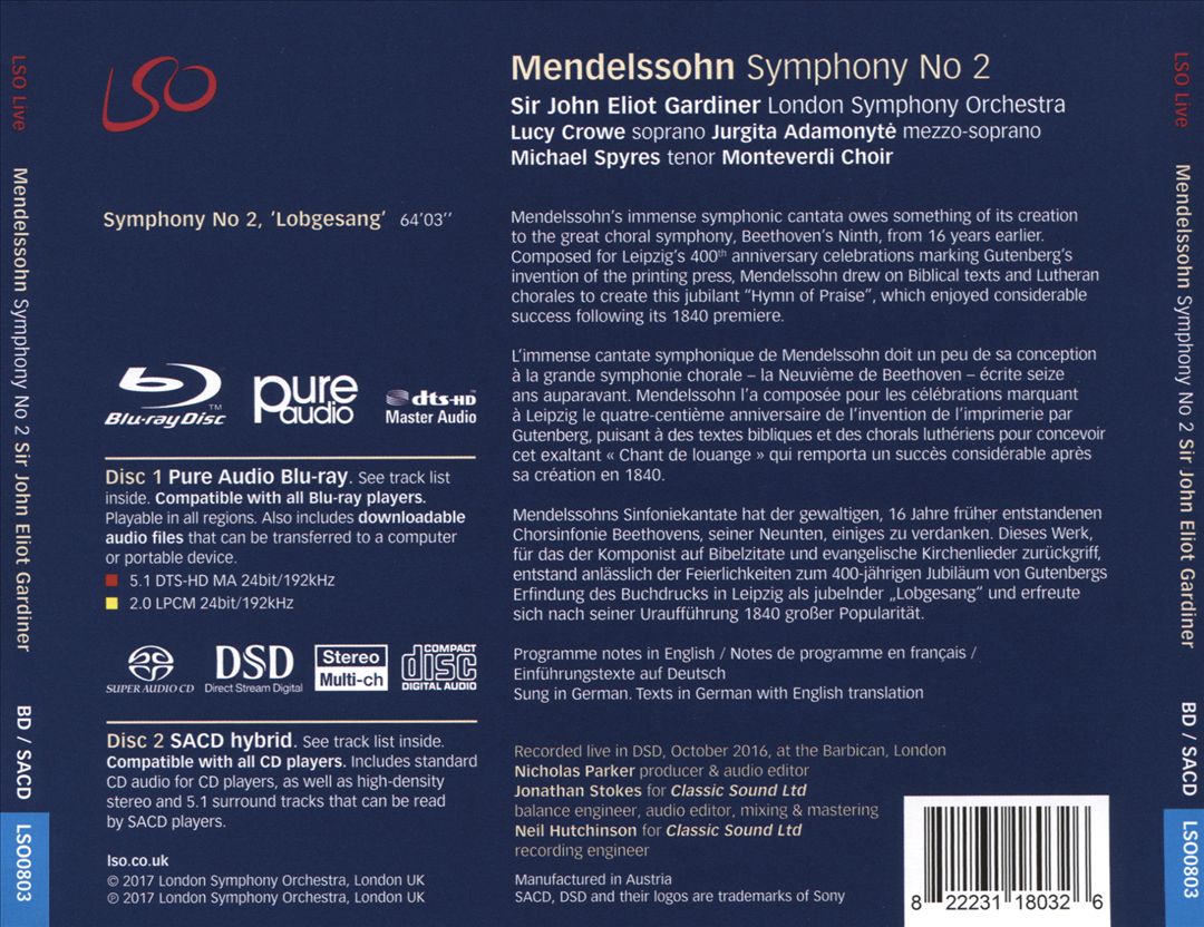 Mendelssohn: Symphony No. 2 "Lobgesang" cover art