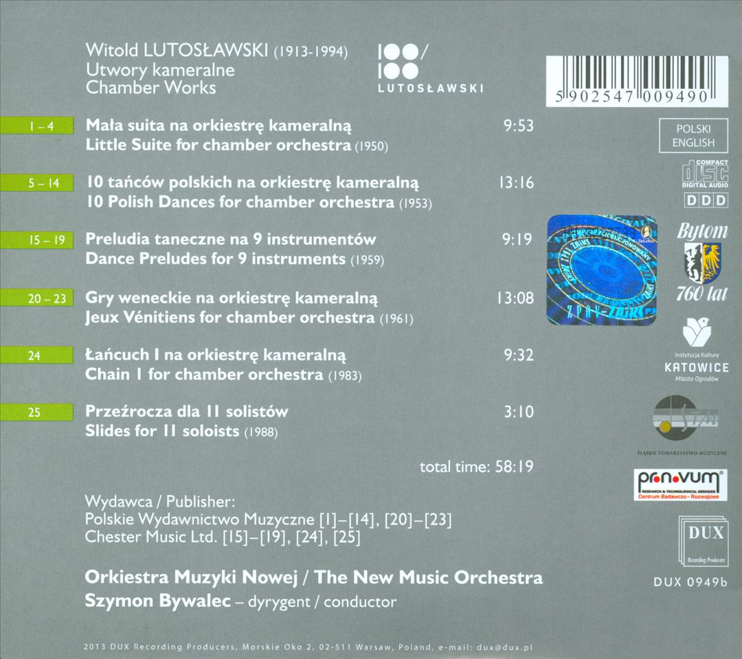 Witold Lutoslawski: Chamber Works cover art