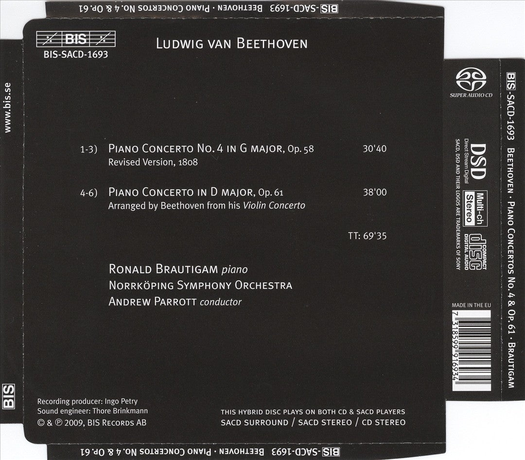 Beethoven: Piano Concerto No. 4; Piano Concerto in D, Op. 61 cover art