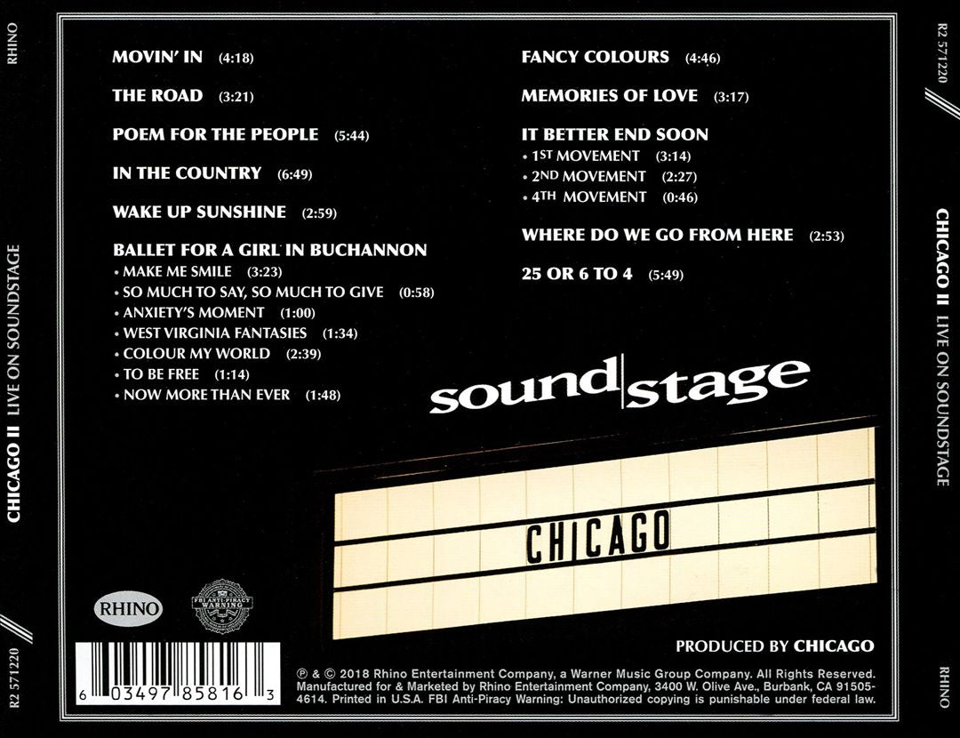 Chicago II: Live on Soundstage cover art