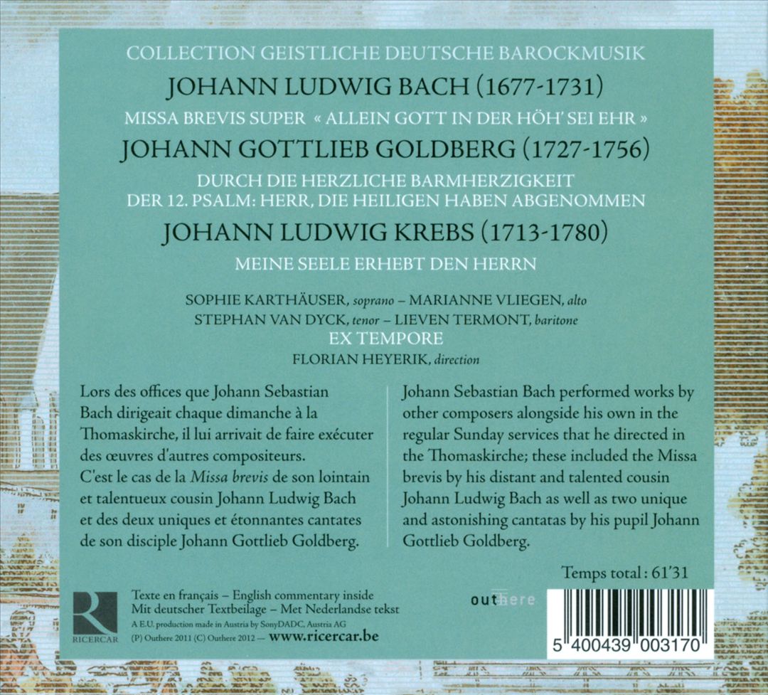 J.G. Goldberg: Kantaten; J.L. Bach: Missa brevis; J.L. Krebs: Magnificat cover art