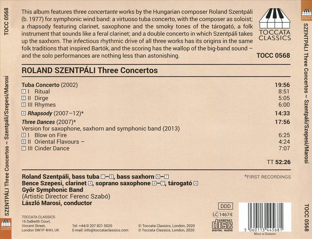 Roland Szentpáli: Three Concertos cover art
