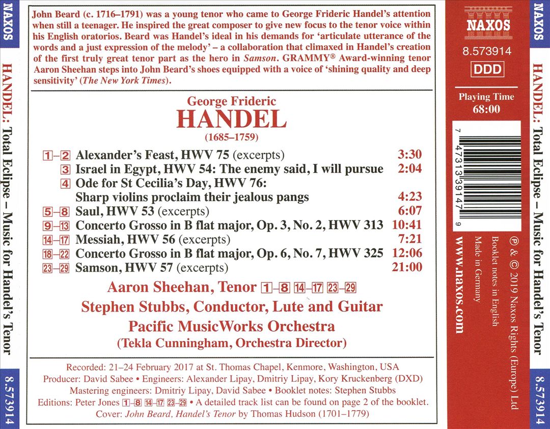 Handel: Total Eclipse - Music for Handel's Tenor cover art