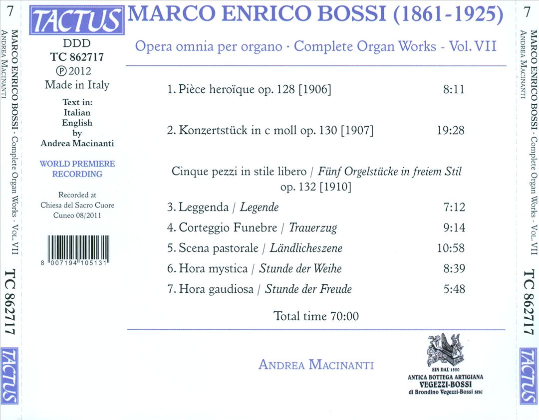 Marco Enrico Bossi: Opera omnia per Organo, Vol. 7 cover art