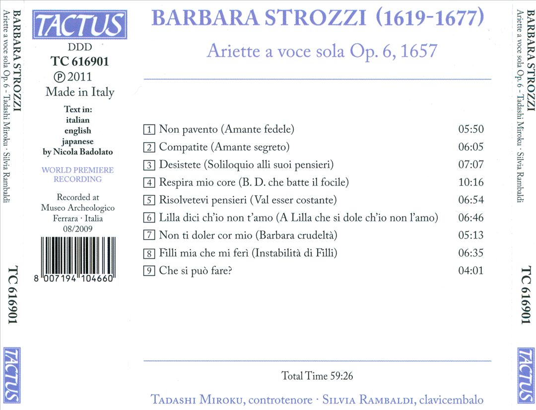 Barbara Strozzi: Ariette a voce sola Op. 6, 1657 cover art