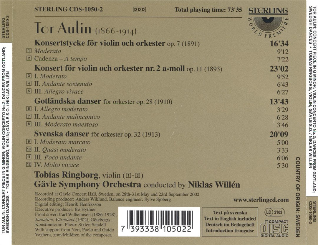 Tor Aulin: Concerto Piece in G minor; Violin Concerto No. 2 cover art