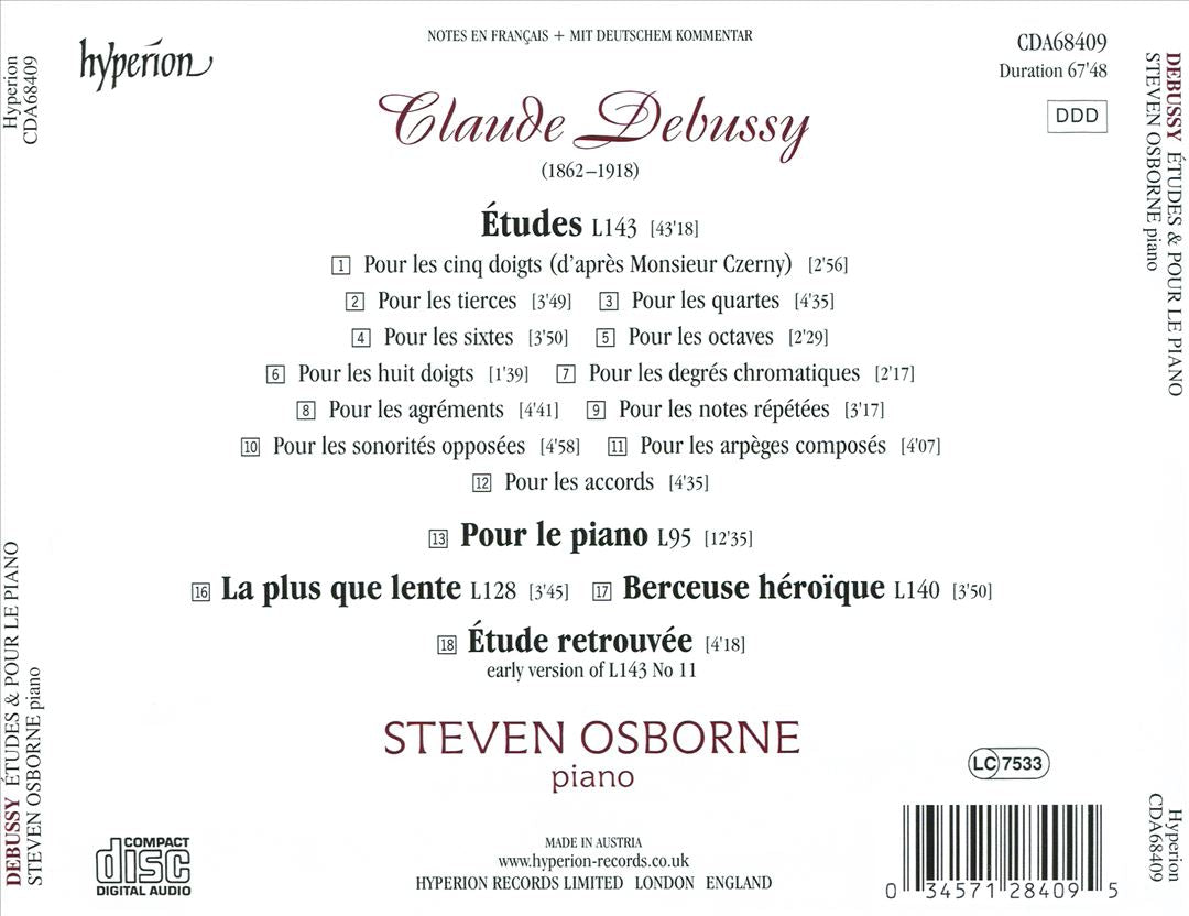Debussy: Études; Pour oe Piano; Étude retrouvée; Berceuse Héroïque; La plus que lente cover art