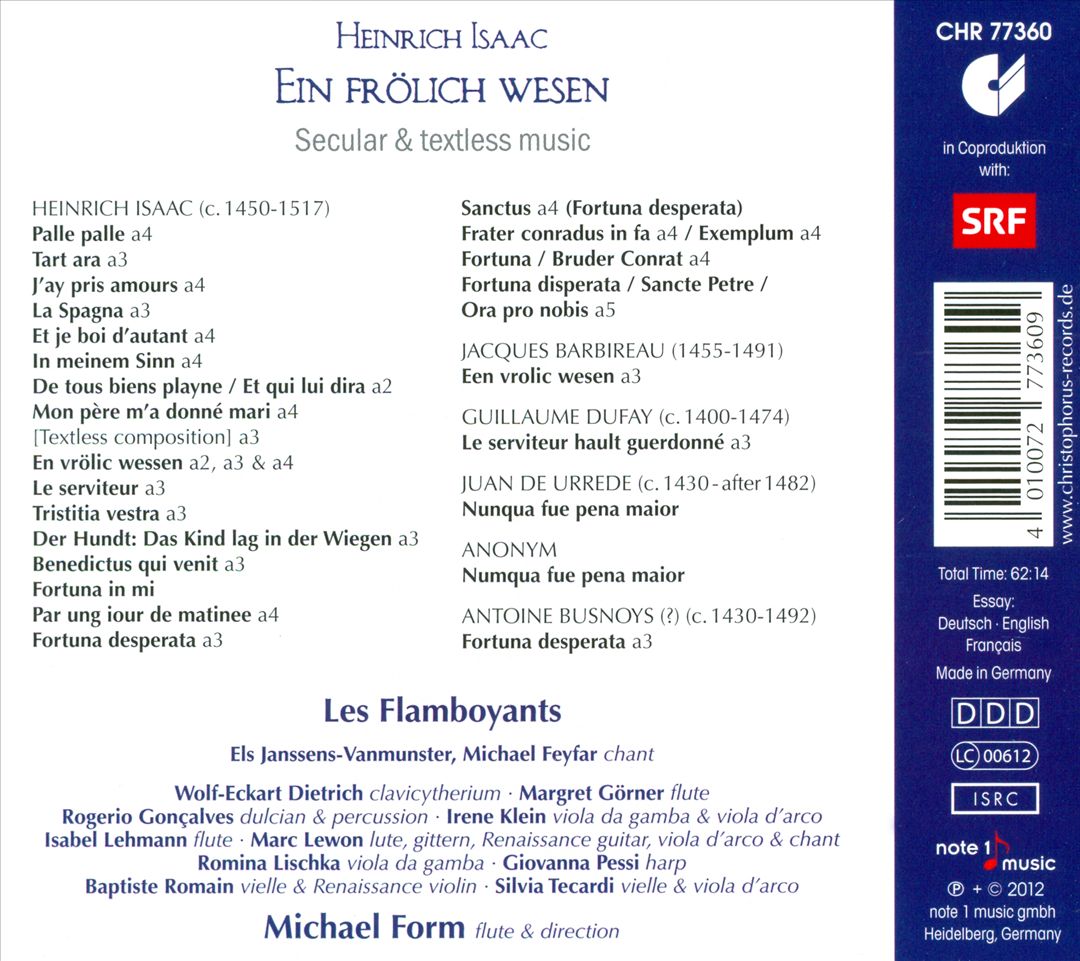 Ein frölich Wesen - Secular and Textless Music by Heinrich Isaac cover art