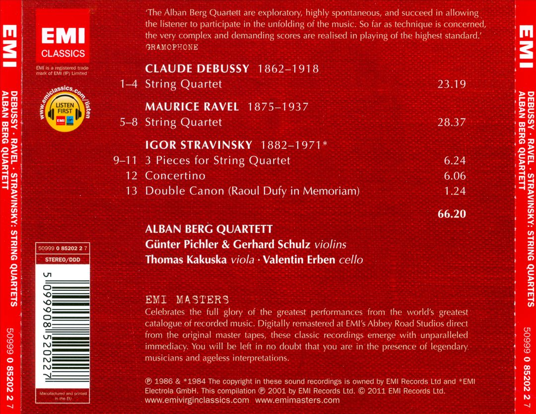 Debussy, Ravel: String Quartets; Stravinsky: 3 Pieces; Concertino; Double Canon cover art