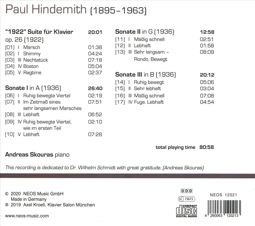 Paul Hindemith: "1922" Suite for Piano; Three Piano Sonatas cover art