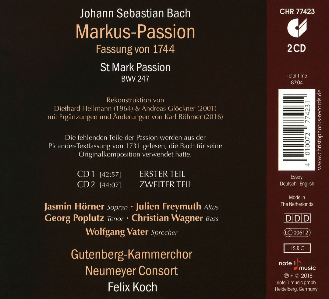 Johann Sebastian Bach: Markus-Passion cover art