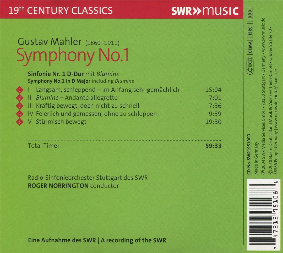 Mahler: Symphony No. 1 including Blumine cover art
