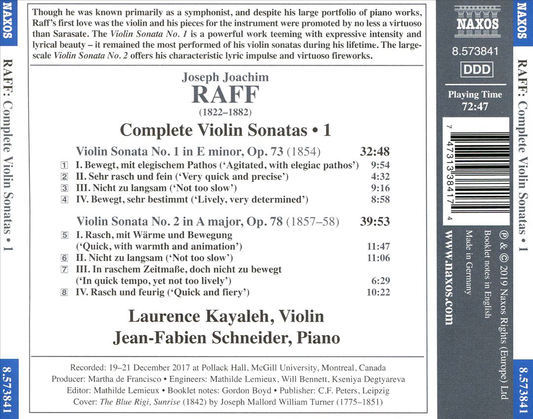 Raff: Complete Violin Sonatas, Vol. 1 cover art