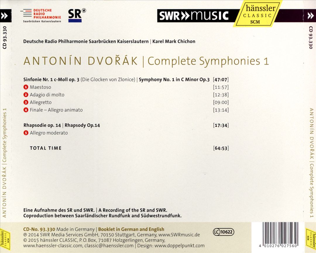 Dvorák: Symphony No. 1; Rhapsody cover art