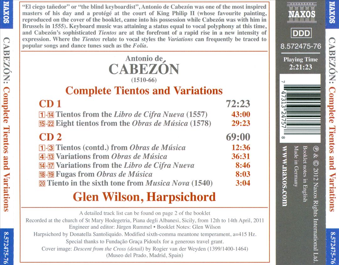 Antonio de Cabezón: Complete Tientos and Variations cover art