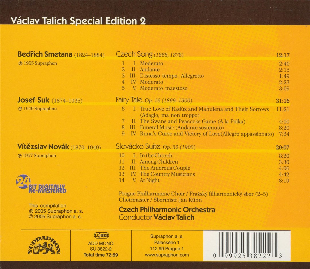 Smetana: Czech Song; Suk: Fairy Tale; Novák: Slovacko Suite cover art