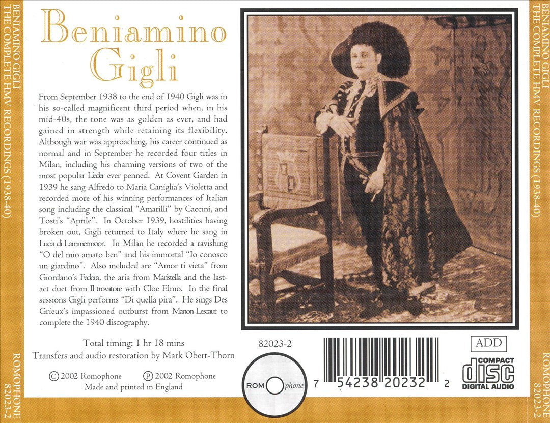 Beniamino Gigli: The Complete HMV Recordings (1938-40) cover art