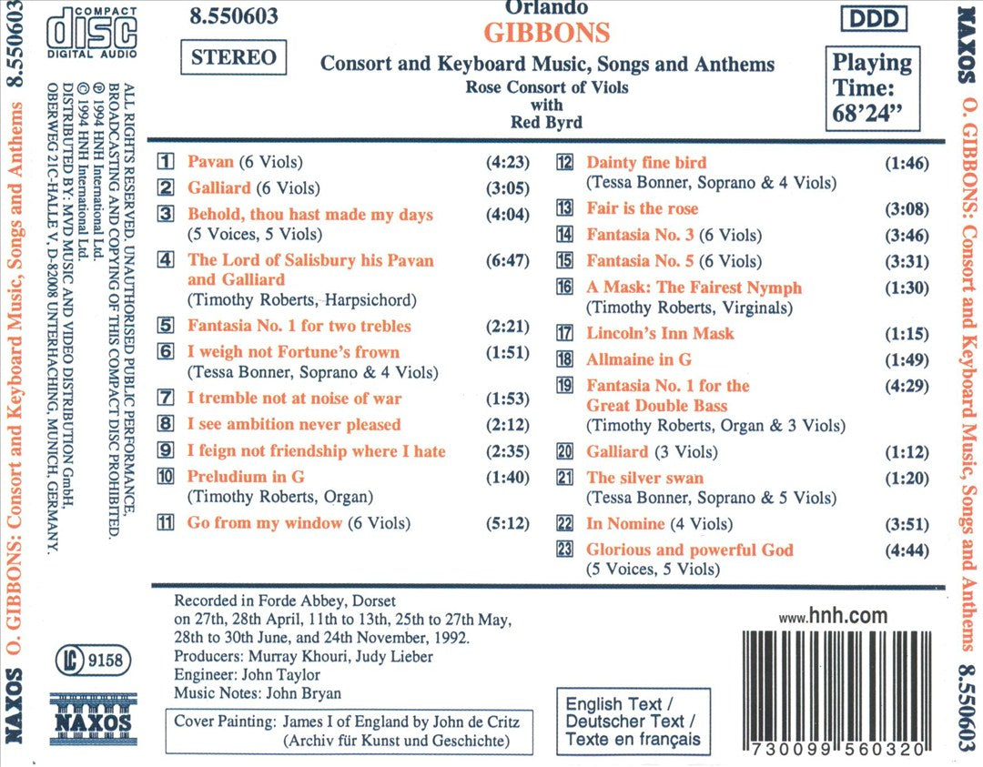 Gibbons: Consort and Keyboard Music; Songs and Anthems cover art