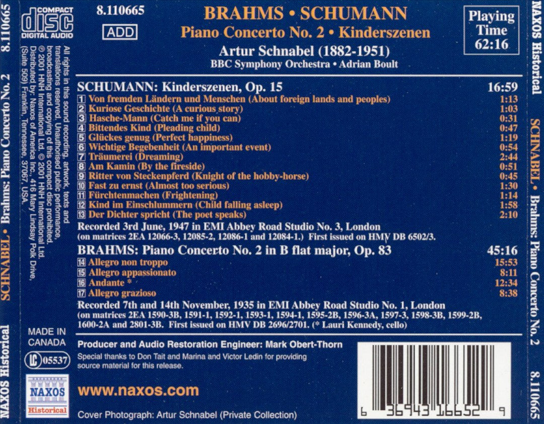 Brahms: Piano Concerto No. 2; Schumann: Kinderszenen cover art