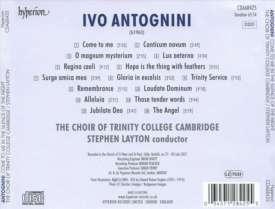 Ivo Antognini: Come to me in the silence of the night & other choral works cover art