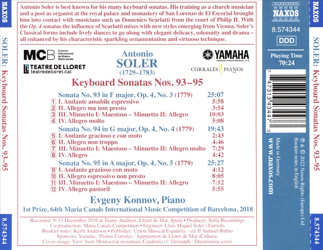 Soler: Keyboard Sonatas Nos. 93-95 cover art