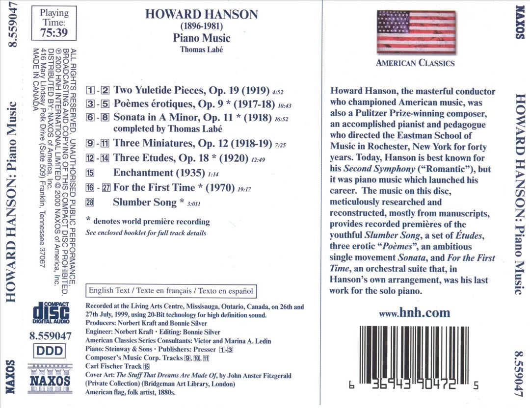 Howard Hanson: Piano Sonata; Poèmes érotiques cover art