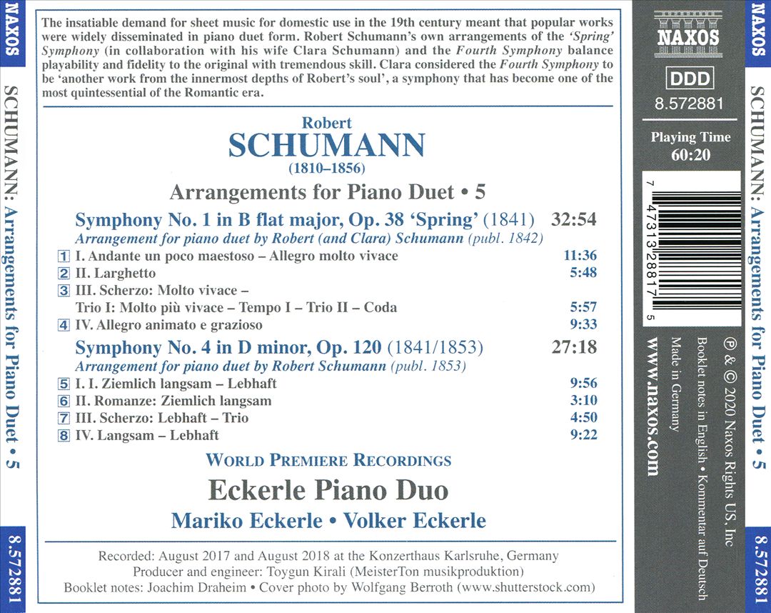 Schumann: Arrangements for Piano Duet, Vol. 5 - Symphony No. 1, Symphony No. 4 cover art