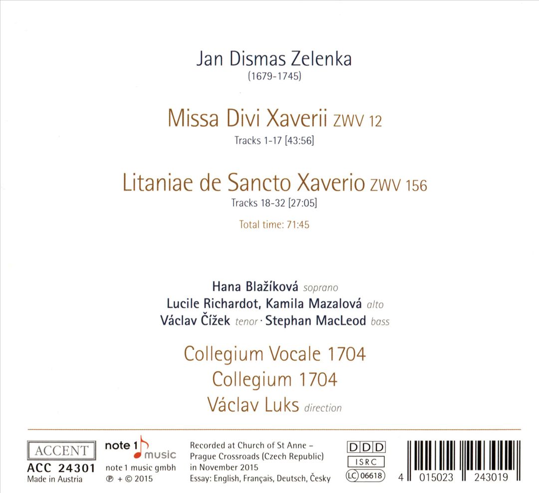 Zelenka: Missa Divi Xaverri, ZWV 12; Litaniae des Sancto Xaverio, ZWV 156 cover art