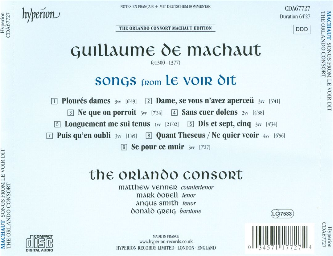 Machaut: Songs from Le Voir Dit cover art