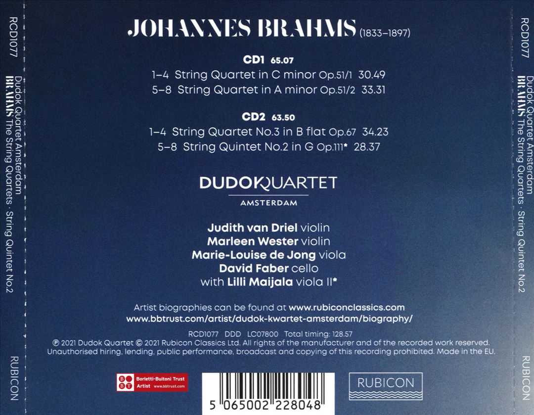 Brahms: The String Quartets; String Quintet No. 2 cover art