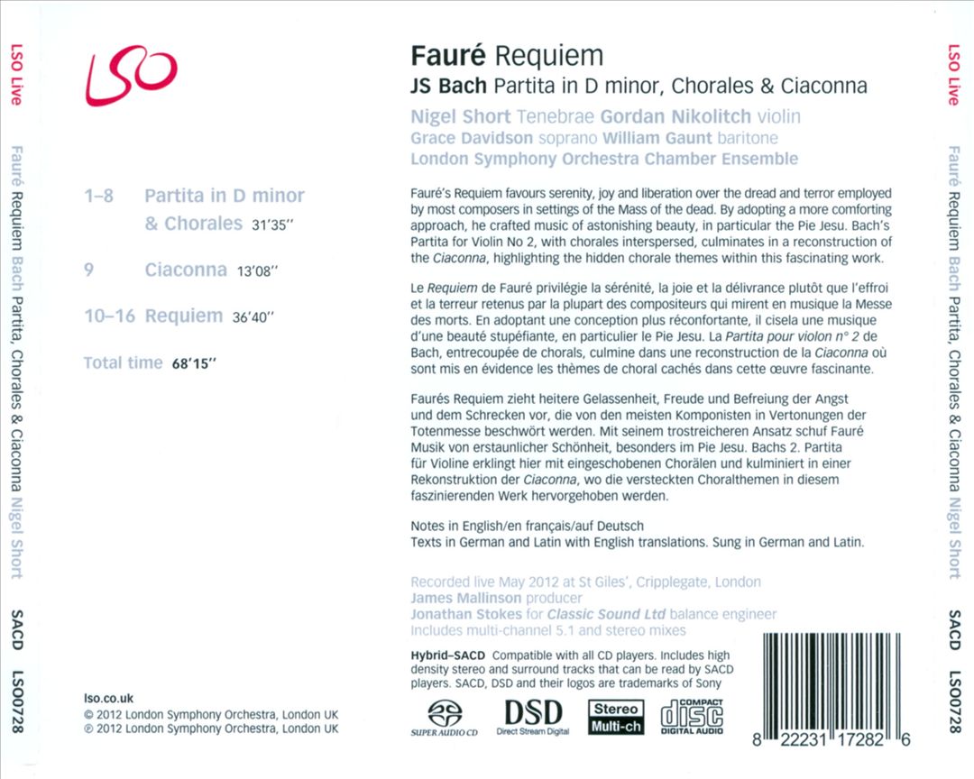 Fauré: Requiem; Bach: Partita, Chorales & Ciaconna cover art