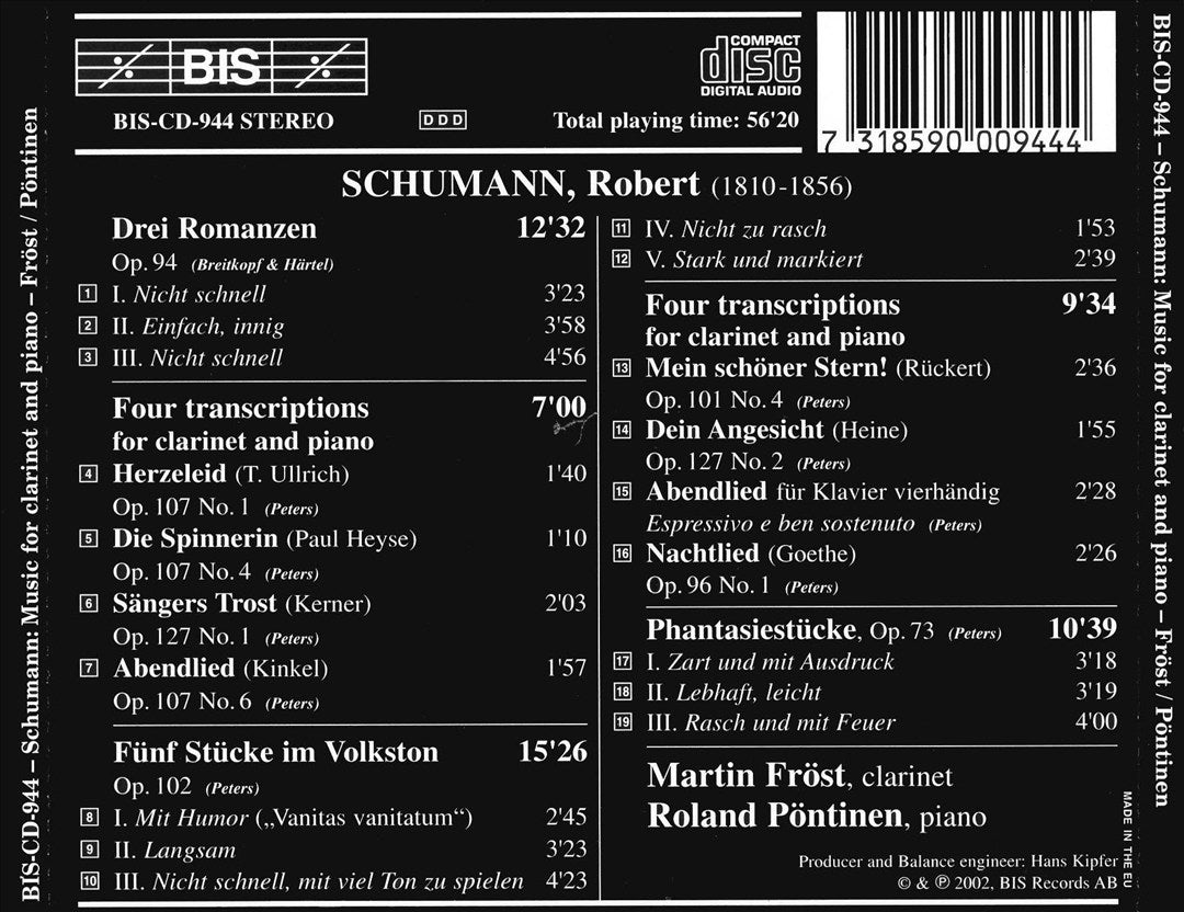 Schumann: Music for Clarinet and Piano cover art