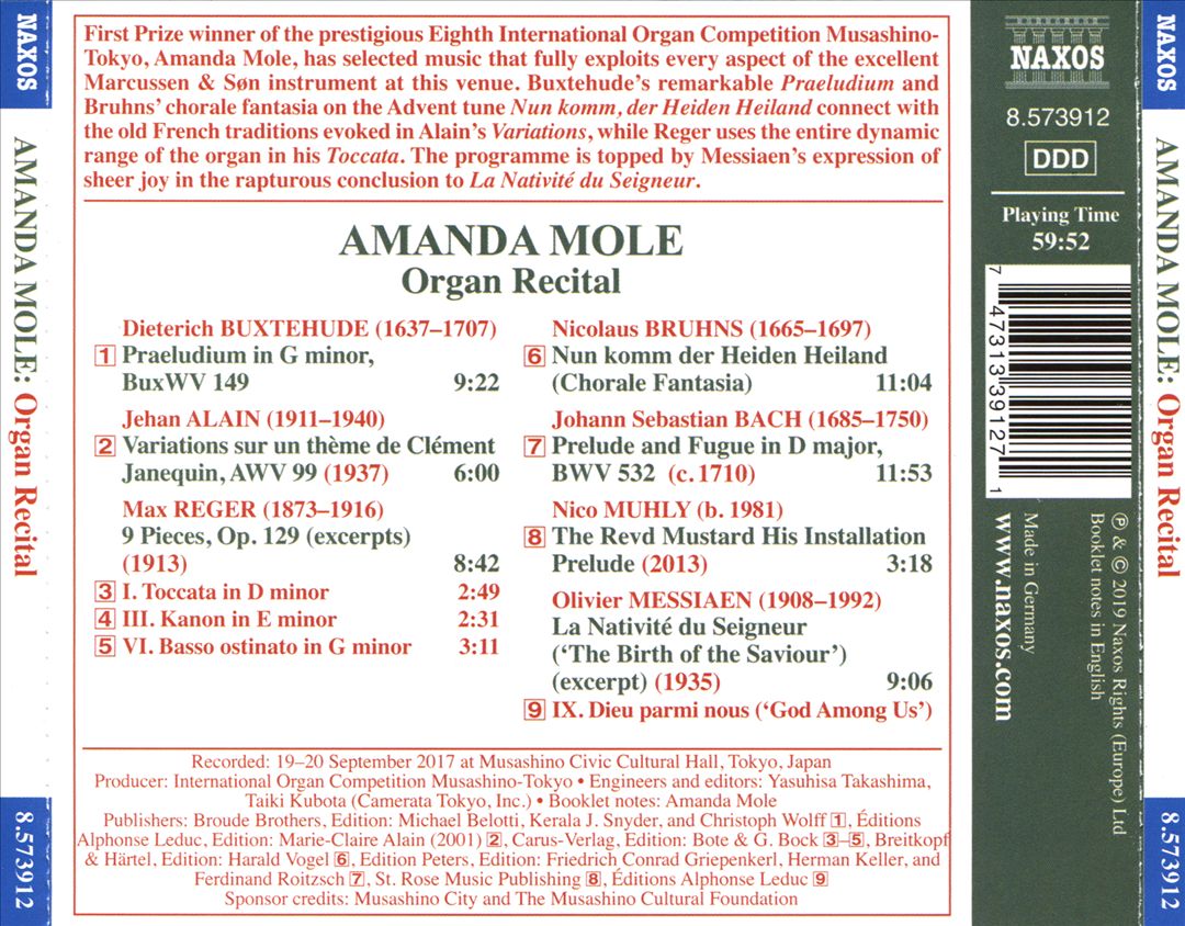 Amanda Mole: Winner 2017 8th Interinational Organ Competition Mushahino-Tokyo cover art