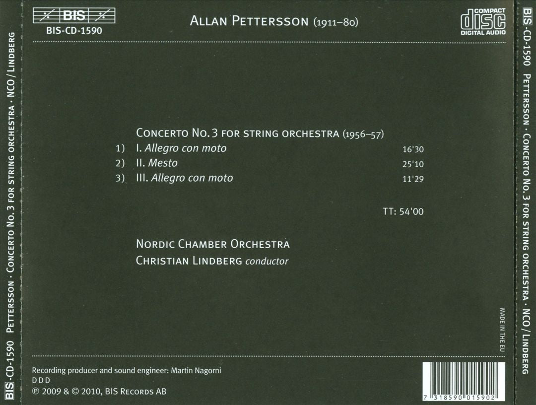 Allan Pettersson: Concerto No. 3 for String Orchestra cover art