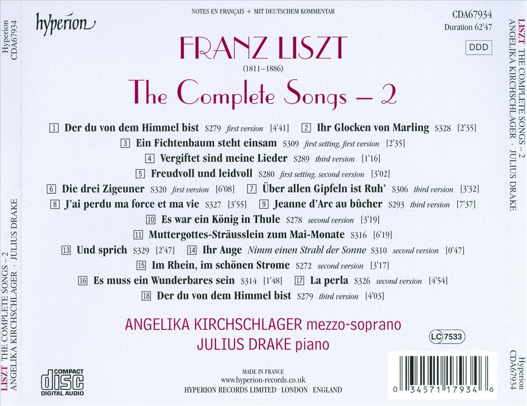 Liszt: The Complete Songs, Vol. 2 cover art