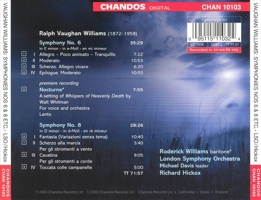 Vaughan Williams: Symphony No. 6; Symphony No. 8; Nocturne cover art