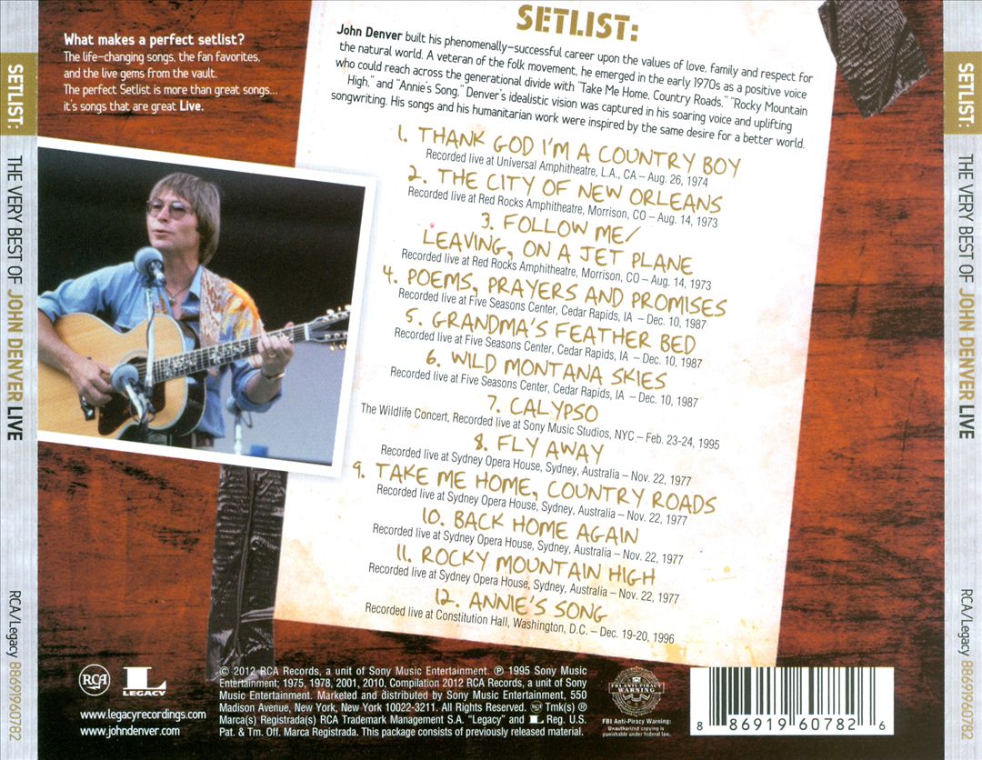 Setlist: The Very Best of John Denver Live cover art