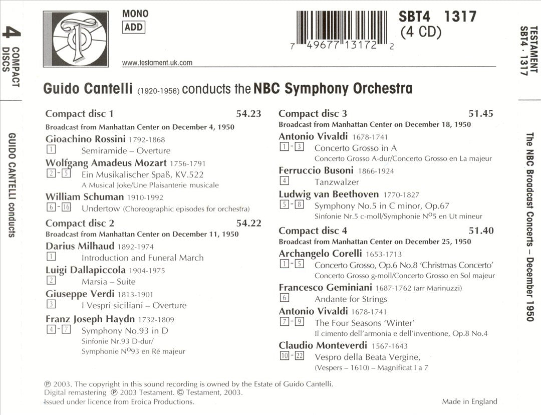 NBC Broadcast Concerts, December 1950 cover art