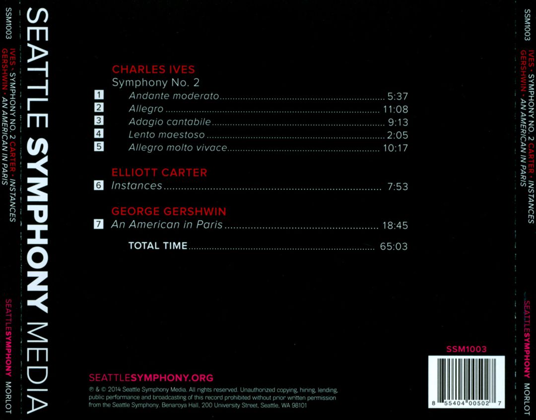 Ives: Symphony No. 2; Carter: Instances; Gershwin: An American in Paris cover art