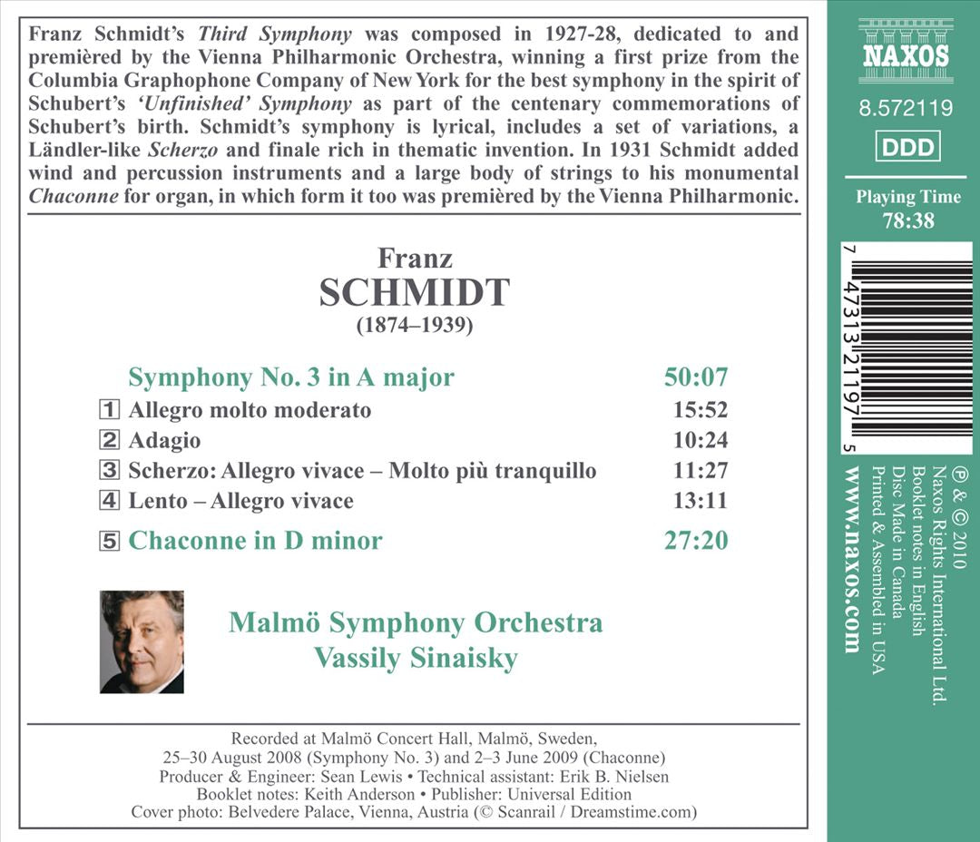 Franz Schmidt: Symphony No. 3; Chaconne cover art