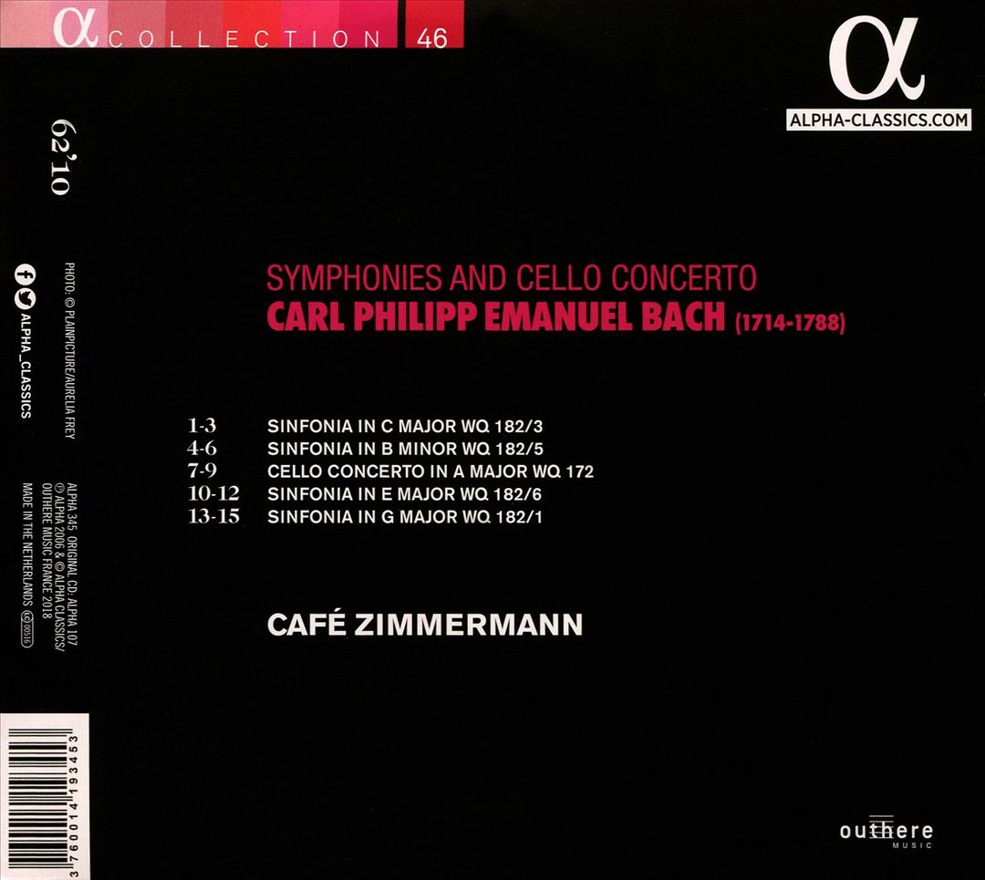 Carl Philipp Emanuel Bach: Symphonies & Concertos pour violoncelle cover art
