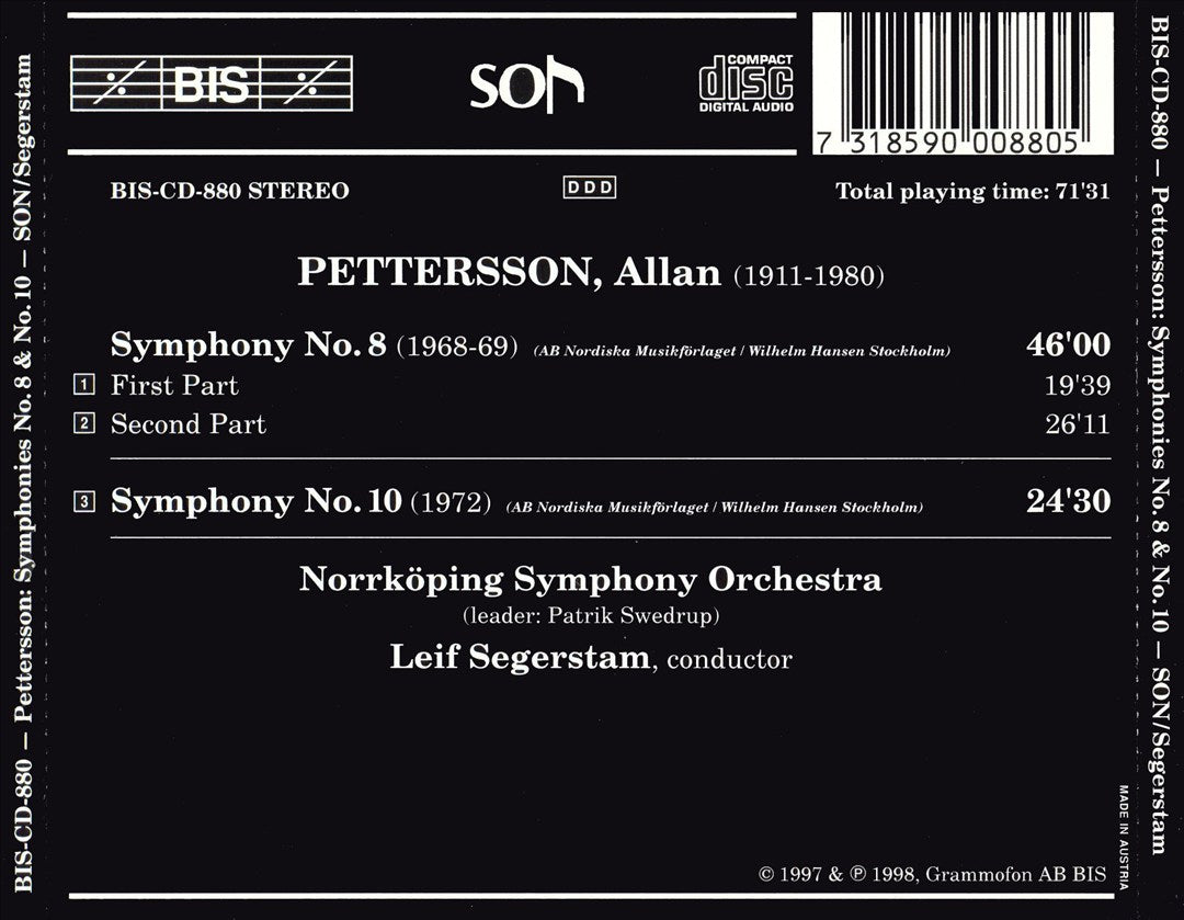 Allan Pettersson: Symphonies Nos. 8 & 10 cover art