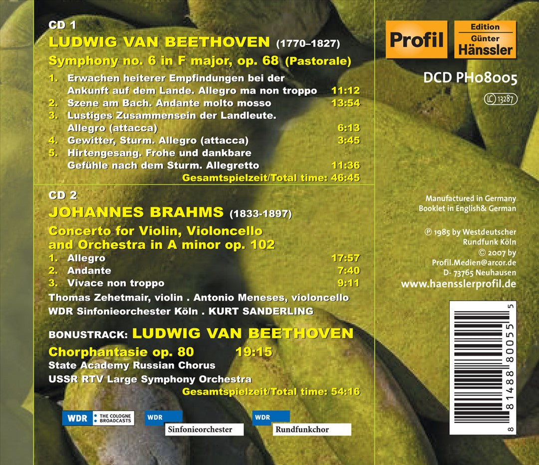 Beethoven: Symphony No. 6; Brahms: Concerto for Violin, Op. 102 cover art