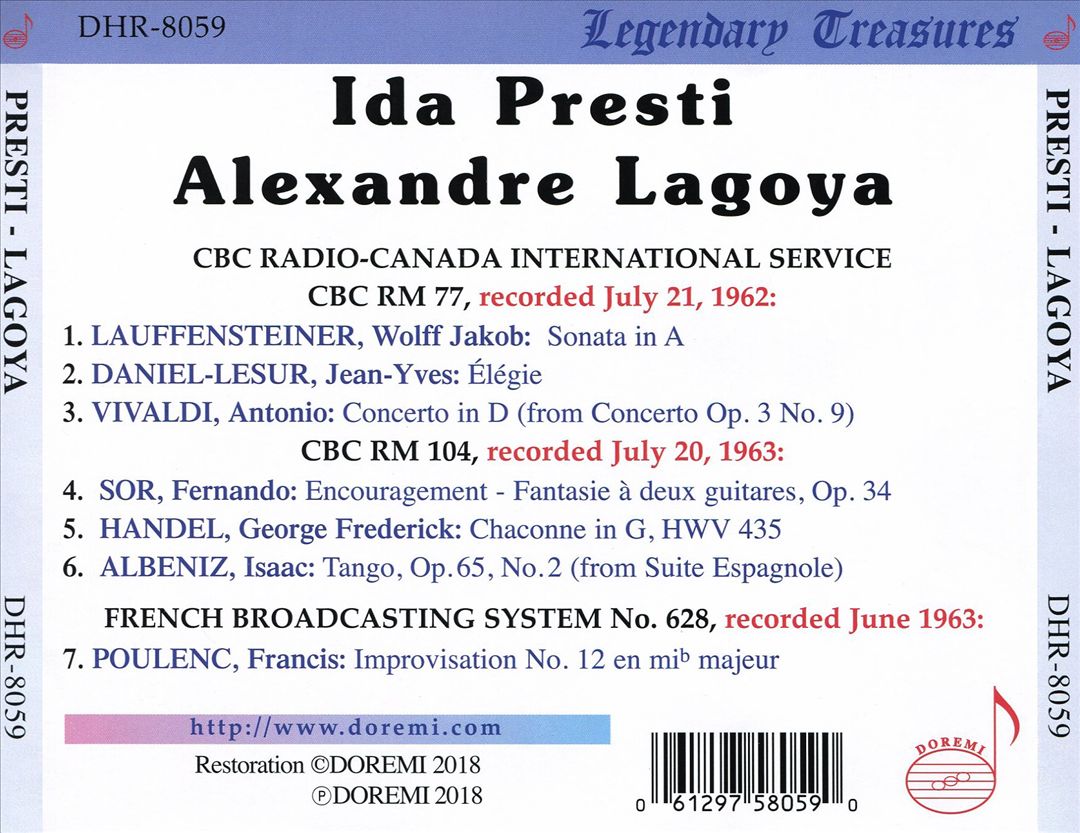 Legendary Treasures: Ida Presti, Alexandre Lagoya - Mont Orford, Canada cover art