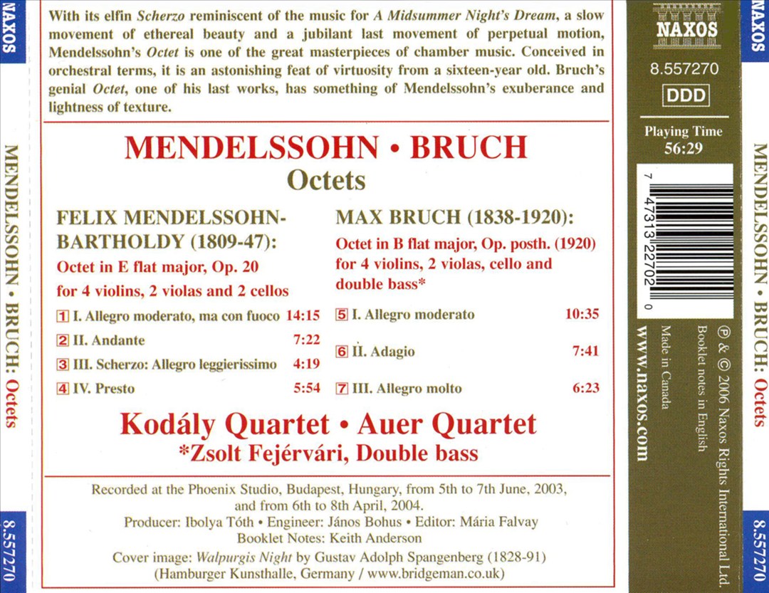 Mendelssohn: Octet in E flat major, Op. 20; Bruch: Octet in B flat major cover art