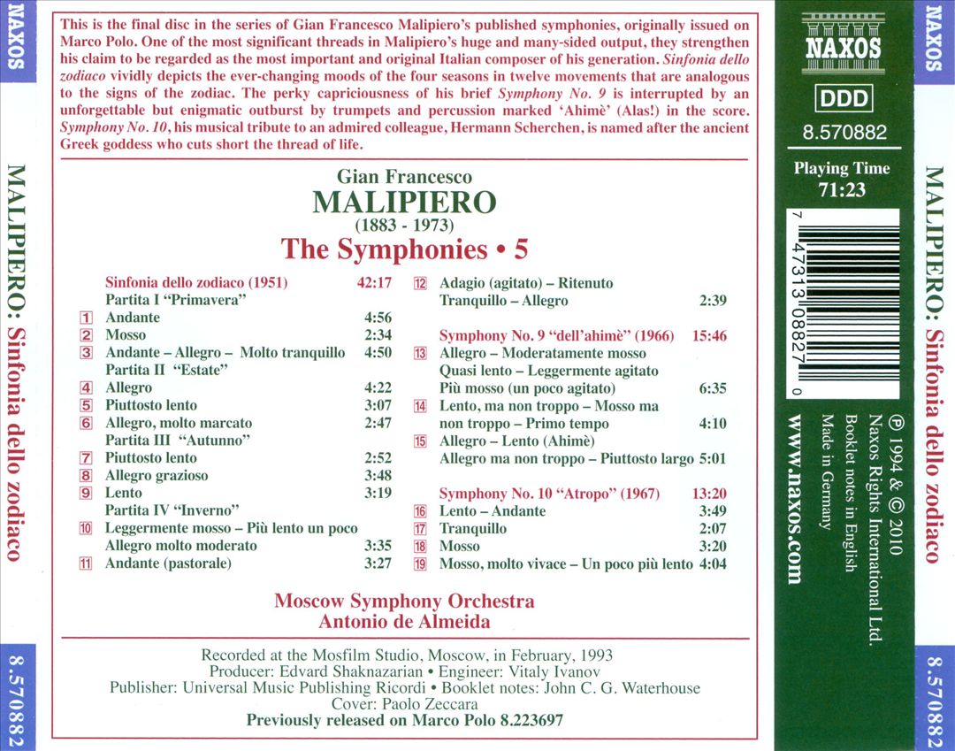 Gian Francesco Malipiero: Symphonies, Vol. 5 cover art