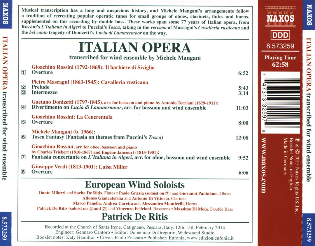 Italian Opera transcribed for wind ensemble cover art