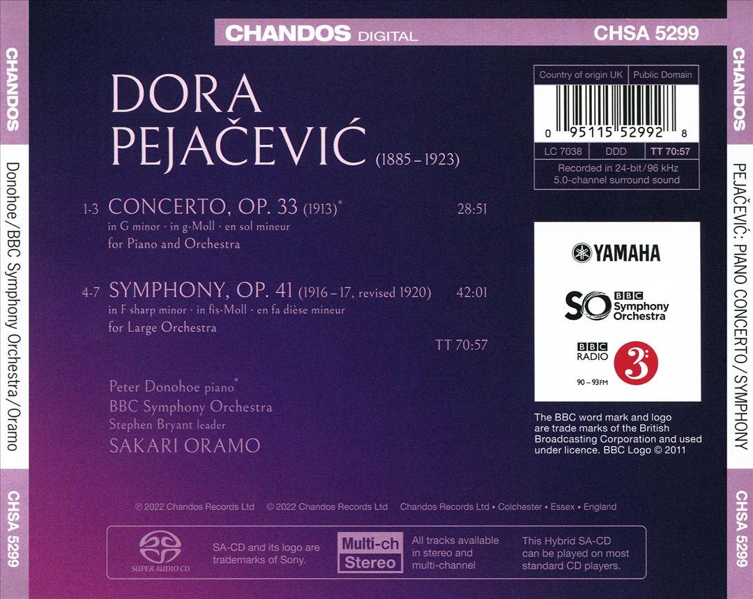 Dora Pejačević: Piano Concerto; Symphony cover art
