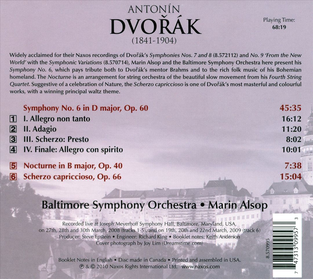 Dvorák: Symphony No. 6; Scherzo Capriccioso cover art
